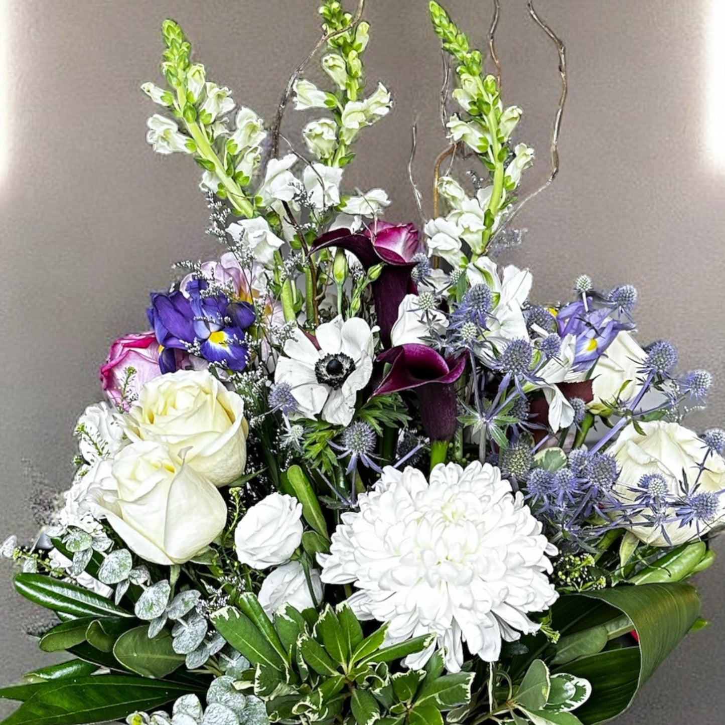 Aster Elegance Bouquet with white roses and mixed blooms by top Toronto florist. Luxury floral arrangement with same-day delivery.
