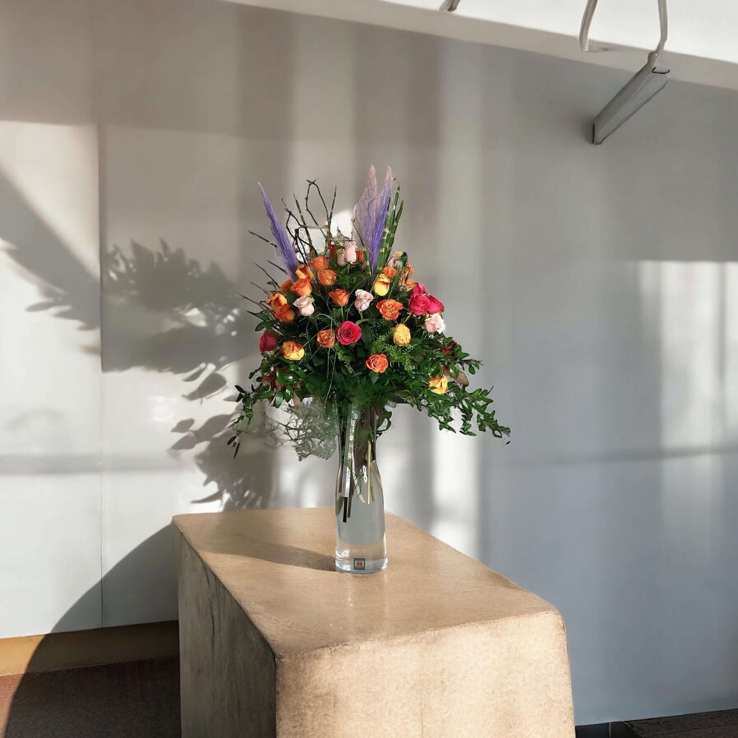 Sunset Reverie – Elegant Rose Bouquet with Warm Sunset Hues