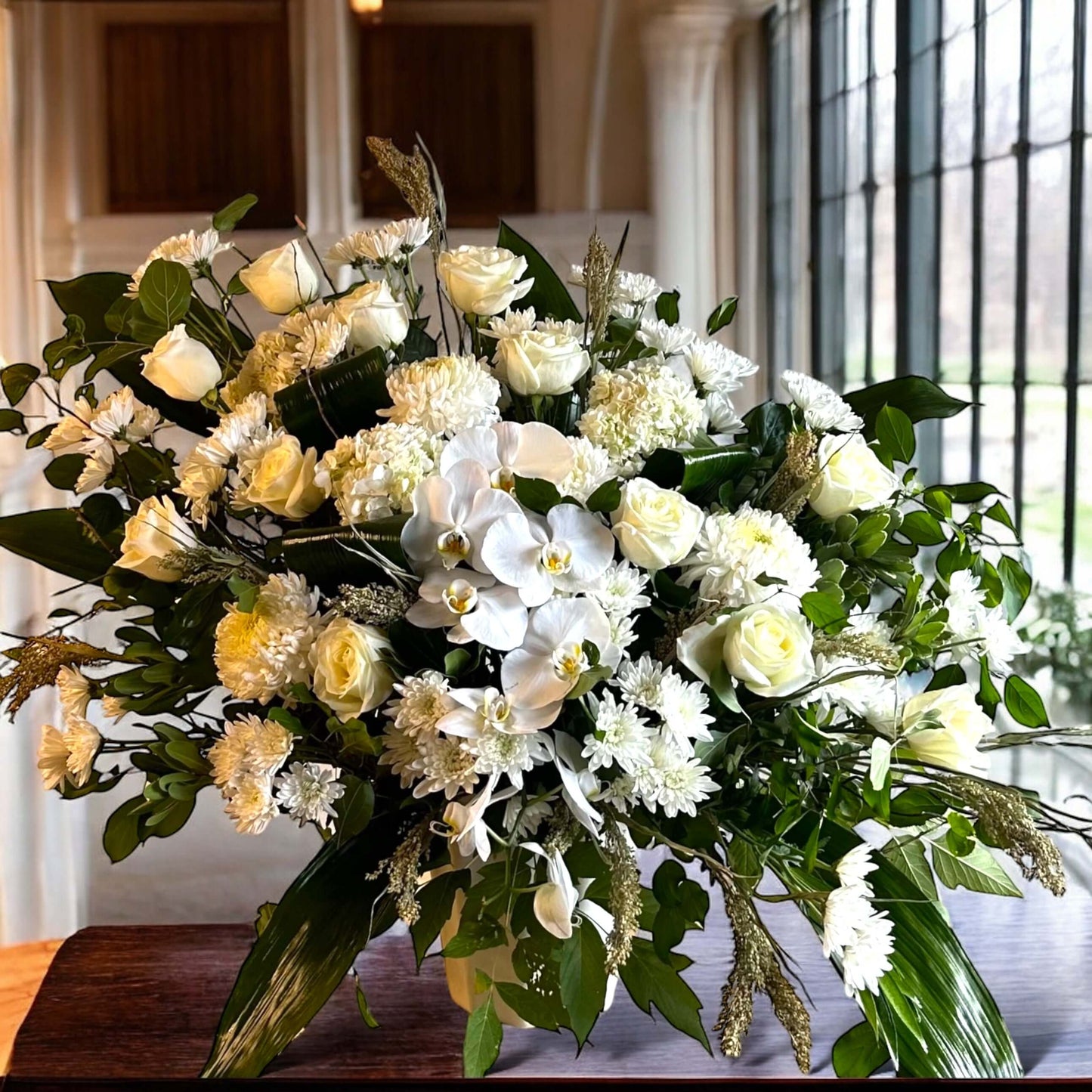 Eternal Grace Arrangement – Elegant White Sympathy & Funeral Flowers, a timeless tribute for remembrance with white blooms.